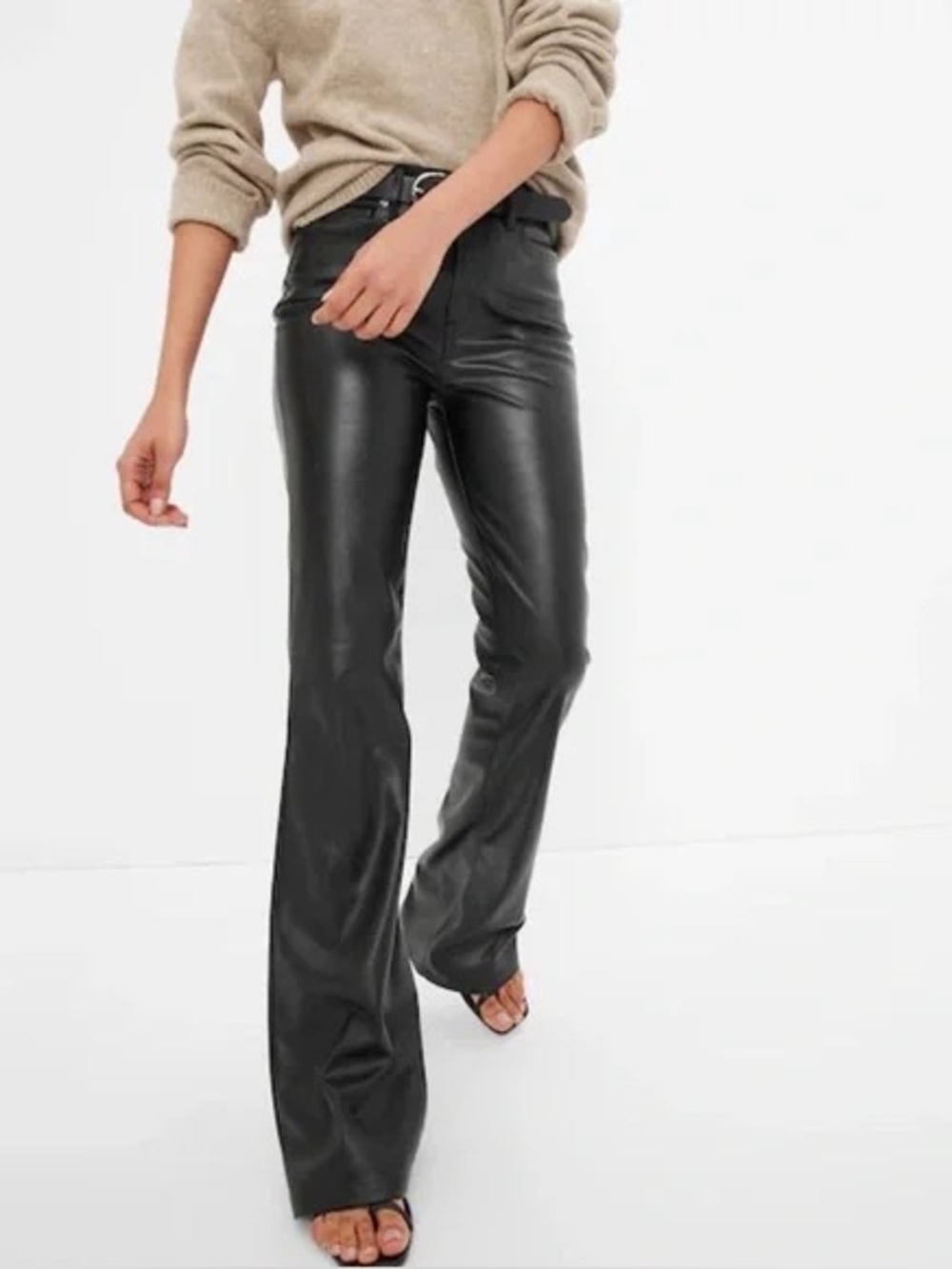 Gap High-Rise Black Faux Leather Flare Pants